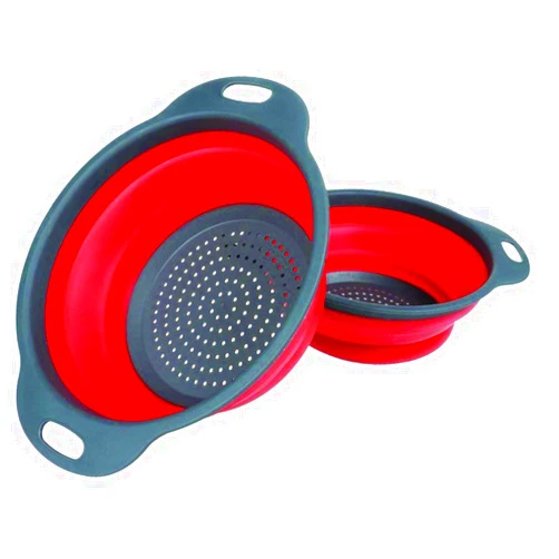 Joystar Collapsible Colanders, Vipe 2pcs Food-Grade Silicone Kitchen Folding Strainer Bowl Colander Set for Vegetables Fruit Kitchen Tool - Kitchen Durable Folding Rubber Hopper Filter Basket (red)