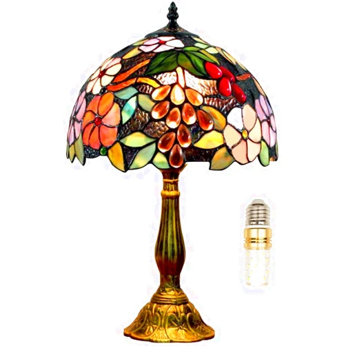 FUMAT Tiffany Table Lamp for Living Room Stained Glass Grape Rose Hand-Made Table Lamp for Bedroom 12X12X18Inch Tall Bedside Nightstand Lamps Home Deco Office Desk Lamp W/LED E26 Bulb