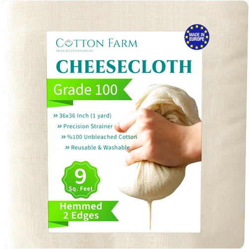 COTTON FARM FROM MEDITERRANEAN Cotton Farm Grade 100 XL Cheese Cloths - Straining & More; 36x36 Inch; 100% Unbleached Cotton Cheesecloth; Reusable with Hemmed 2 Edges; Ultra-Dense (the finest) Butter Muslin