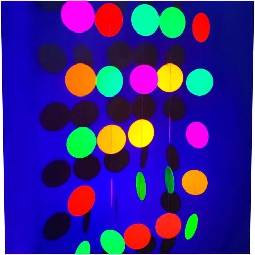 UNIIDECO Neon Paper Circles Garland Rave Black Light Birthday Decorations, Glow in The Dark Party Supplies, UV Blacklight Reactive Decoration Room Decor, Hanging Circle Dots Streamers Wall Backdrop