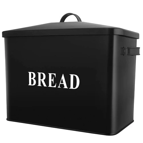 P&P CHEF Extra Large Bread Box with Lid, Metal Bread Storage Container for Farmhouse Kitchen Countertop, 13.1” X 11.81” X 7.2” Inches for Holding 2+ Loaves, Indoor & Outdoor Use, Black