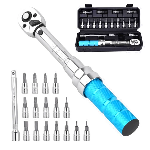 COTOUXKER Bike Torque Wrench Set, 1/4 Inch Drive Torque Wrench 2 to 14 Nm Bicycle Tool Kit for MTB Mountain Road Bikes with Allen Key, Torx Sockets, Extension Bar