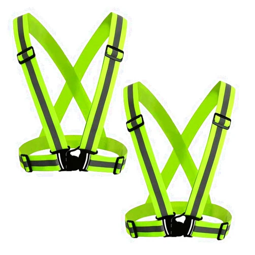 SunPlusPower Reflective Running Vest, Safety Reflective Vest with with Adjustable Strap,Safety Vest Fits Over Outdoor Clothing for Running,Night Cycling,Hiking, Jogging,Dog Walking Fluorescent Green 2pack