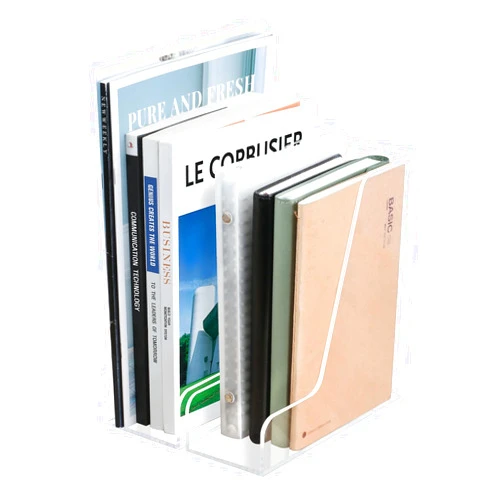 Farafox Acrylic Magazine File Holder Desk Organizer,2-Pack Clear Acrylic Vertical File Organizer,Single Slim Vertical Magazine File Organizer for Home Office School,Open Front