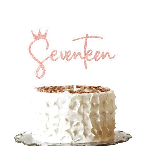 Gtoirpecx Rose Gold Glitter Seventeen Cake Topper, Boy Girl 17th Birthday Decorations, 17 Cake Topper, Cheers to 17 Years Cake Decor, Happy 17th Birthday Anniversary Party Decorations Supplies