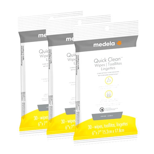 Medela Quick Clean Breast Pump and Accessory Wipes 90ct, 3 Packs of 30 Count, Resealable, Convenient and Hygienic On The Go Cleaning for Tables, Countertops, Chairs, and More