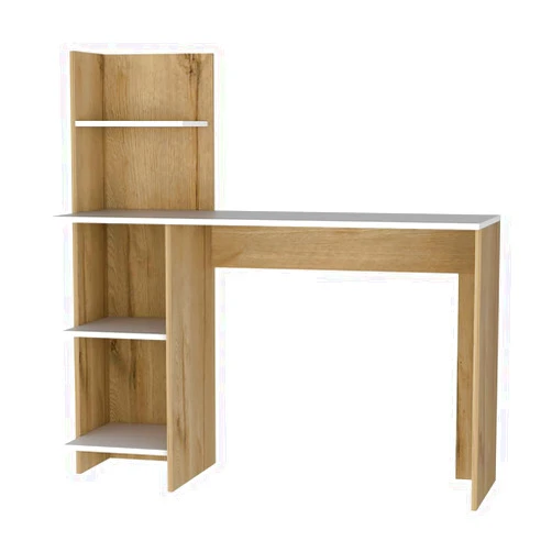 RST Brands Lindon MDF Mid-Century Modern, with Hutch, Freestanding, 4 Open Shelves, Roomy Working Surface, for Home Office Desk, White Oak