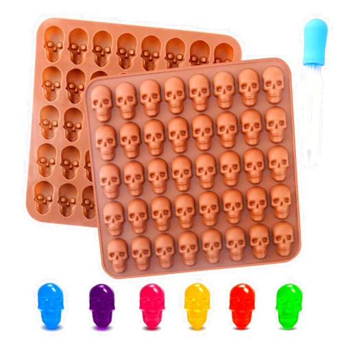 BUSOHA Gummy Skull Candy Molds Silicone, 2 Pack 40 Cavity Non-Stick Skull Silicone Molds with 1 Droppers for Chocolate, Candy, Jelly, Ice Cube, Dog Treats