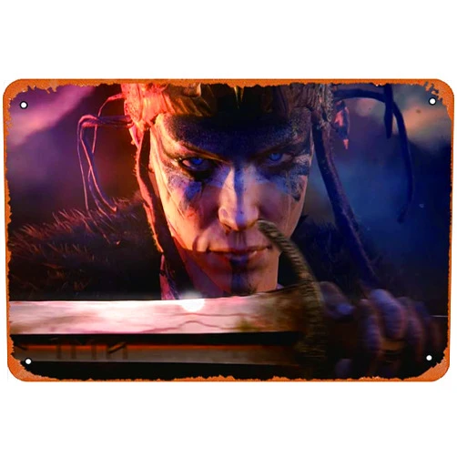 Cuigyuver Hellblade Game Poster Vintage Metal Tin Signs Retro Garage Signs For Men Wall Decorations Old Car Shop Posters Sign Man Cave Decor 8 * 12 Inch