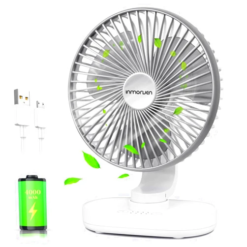 CONBOLA Small Oscillating Fan 4000mAh, Battery Operated Fan,Rechargeable Fan,Small battery powered fan ,Small fan, Oscillating Fan,Dual Adjustable Angle Desktop Air Circulate Fan with 4 Speed for Home Office
