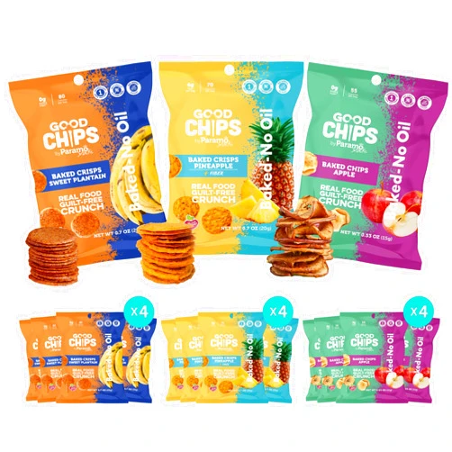 Good Chips by Paramo Snacks Good Chips Crunchy Fruit Crisps - Real Apple, Pineapple, Sweet Plantain - Vegan, Baked/Dried, No Oil - Healthy, Guilt-Free Snack - Pack of 12