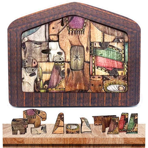 DUOLAM Nativity Puzzle, Lager Wooden Jesus Puzzle Statue, Wood Burned Design for Adults and Kid 3-5, Sculpture Decor Home Educational Intelligence Wooden Jigsaw Puzzles, Christmas Decorations Birthday Gifts