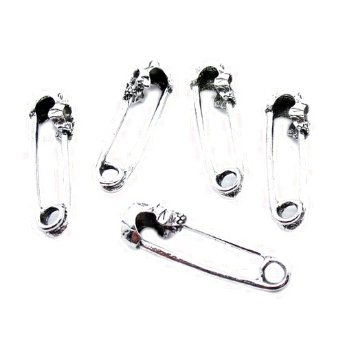 YAOLIHONG Charms Antique Silver Plated Jewelry Making Charms Findings Crafting Suppliers GF9H6 Skull Safety Pins