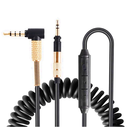 Fezzlo HD598CS Coiled Audio Cable Compatible for Sennheiser HD558 HD518 HD599 HD569 HD579 ATH-M50x M70x Headphones in-line Mic Control Headphone Cord Works on iOS/Android 4.2ft-8ft
