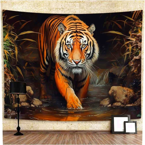 YDIDIAN Tiger Tapestry, Jungle King of The Forest Tiger Tapestry, Stream Side Majestic Tiger Art Aesthetics Wall Decor Tapestry Wall Hanging for Home College Dorm Living Room, Panels 60 x 40IN