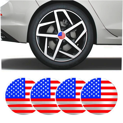 MLAHUIER 4PCS Car Wheel Center Caps Stickers, Center Caps for Rims, 3D Wheel Hub Cap 56mm American Flag Decorations, Car Exterior Accessories Metal Emblem Decals for Car Truck SUV(Color)