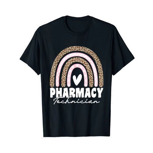 Funny Pharmacy Squad Pharmacy Technician Tees Funny Pharmacy Technician Pharmacy Squad Leopard Rainbow T-Shirt