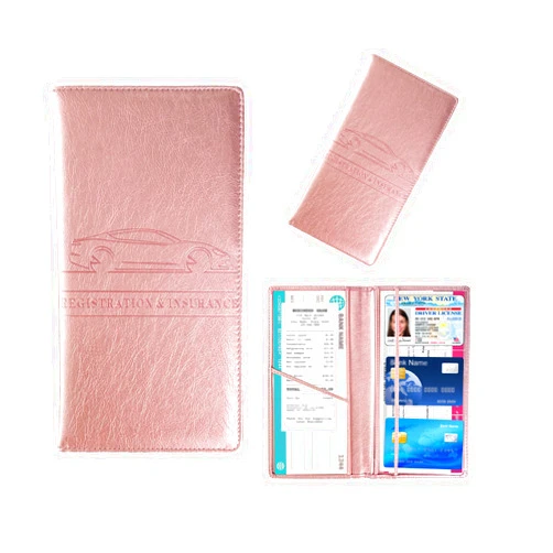 Kewucn Car Registration and Insurance Card Holder, Leather Auto License Document Organizer, Essentials Vehicle Wallet Case for Driver License, ID Card (Rose Gold)
