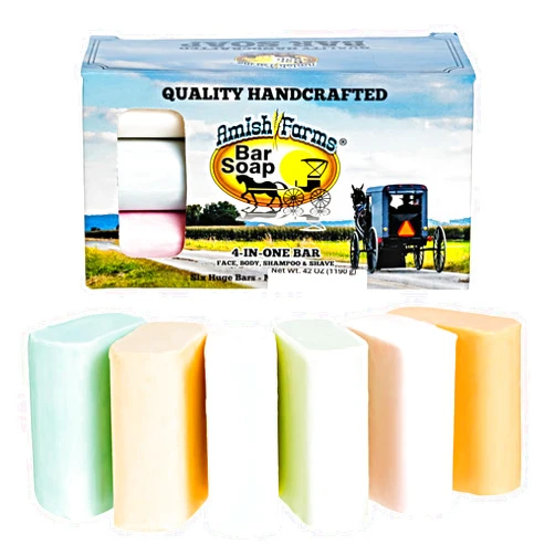 Amish Farms Bar Soap w/All Natural Bentonite Clay (6 Bars) Made in USA, Vegan Moisturizing for Sensitive Skin | Women & Mens Face & Body Bar Bath Soap for Shower | Clean Scent | 5 Ounce Each