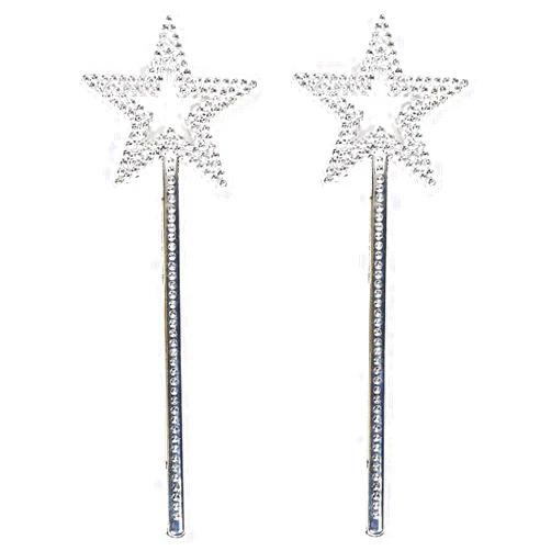 GIYOMI Star Wand, 2 Pieces 13 Inches Silver Fairy Princess Angel Wand Sticks for Girls Costume Birthday Party Wedding Halloween Christmas Cosplay-Fairy Wand For children over 36 months of age
