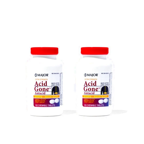 Major Acid Gone Extra Strength Antacid Chewable Tablets - Anti-Acid Relief Tablets -Acid Reflux Medicine for Adults-Upset Stomach, Acid Indigestion, and Heartburn Relief-Long-Lasting-100-Count(2 Pack)