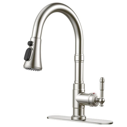 FORIOUS Vintage Kitchen Faucets with Pull Down Sprayer, Brushed Nickel High Arc Single Handle Stainless Steel Transitional Pull Out Sink Faucet for Farmhouse Camper Rv Bar, Fit for 1 or 3 Hole