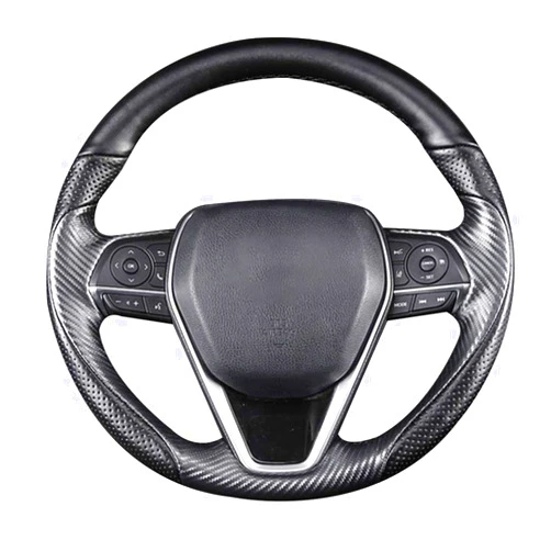 Ipobootech Matte Black Carbon Fiber & Nappa Leather Interior Accessories Steering Wheel Cover Hand-Stitch on Wrap Fit for Toyota RAV4 SUV 2019-2021 / Avalon 2019-2021 / Camry 2018-2021 / Corolla 2020-2021
