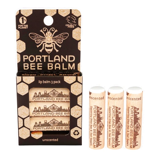 Portland Bee Balm All Natural Handmade Beeswax Based Lip Balm, Unscented 3 Count