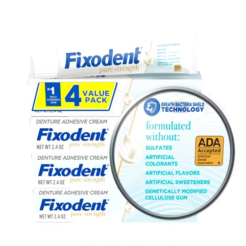 Fixodent Pure Strength Secure Denture Adhesive 2.4oz (Pack of 4)