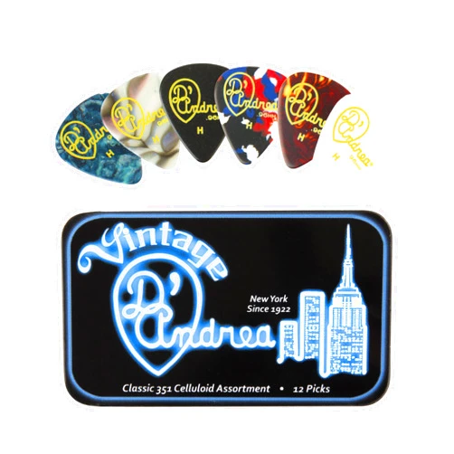 D'Andrea TNVCH Guitar Picks, 12-Piece, Collectible Tin, Vintage Assortment, Heavy