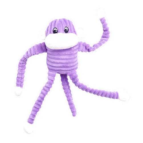 ZippyPaws Crinkle Monkey - Interactive Dog Toys to Keep Them Busy, Squeaky Plush Pet Toy for All Breeds, Small and Medium Dogs, Contains 1 Round Squeaker - Small, Purple
