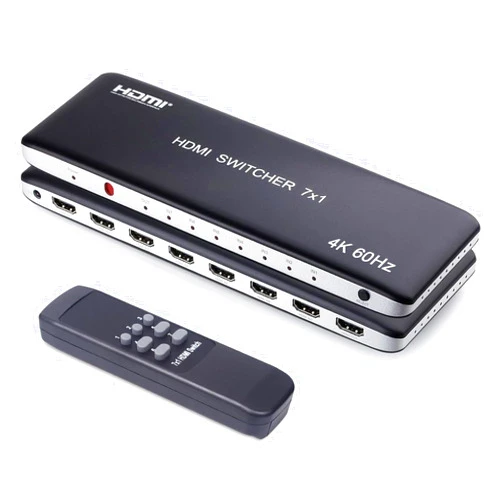 Univivi 7 Port HDMI Switch Version 2.0 4K@60Hz HDMI Switcher Support HDR & HDCP 2.2, Full HD/3D with IR Wireless Remote Control and Power Adapter