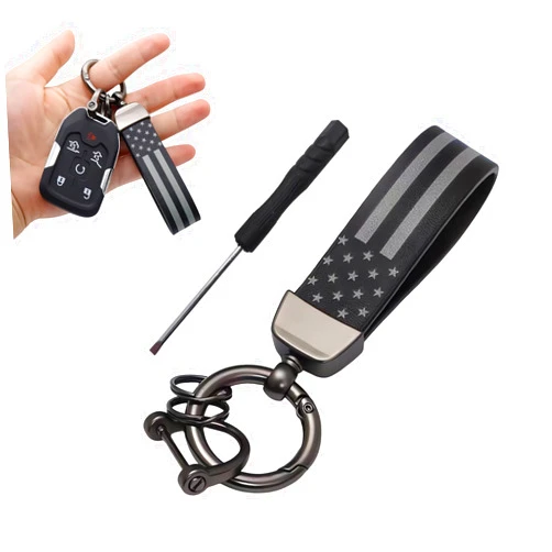 Gasedin American Flag Car Keychain, Key Fob with USA Flag, 360 Degree Rotatable Keychain with Anti-Lost D-Ring, Car Accessories (Black)