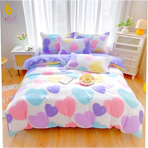 CinYana Colorful Love Heart Duvet Cover,3 Pcs Kids Duvet Cover Set,Kawaii Comforter Cover Set,Cute Bedding Set Zipper and 2 Pillowcase Soft Reversible Design(Love,Twin/Twin XL)