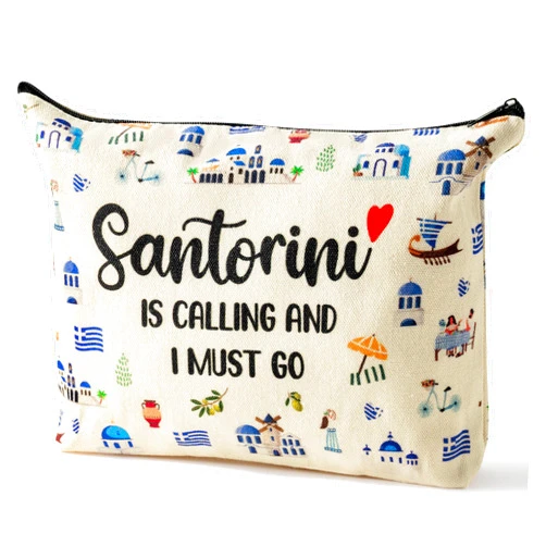 K1tpde Summer Travel Gift Cosmetic Bag - Blue House Makeup Bag with Zipper Marker Pattern Trip Gifts for Women Girls Lover Toiletry Case Travel Organizer for Travelers(Santorini)