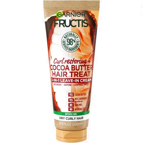Garnier Fructis Curl Restoring Cocoa Butter Hair Treat 3 In 1 Leave In Cream 6.8oz/ 200ml, Brown