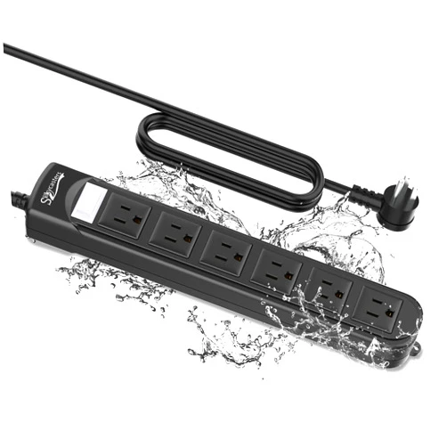 Silkycasters Outdoor Power Strip Weatherproof, Waterproof Surge Protector 6 Outlets, 6 FT Extension Cord, 1875W Overload Protection, Shockproof Outlet, Wall Mountable for Home, Kitchen, Bathroom, Garden, Patio