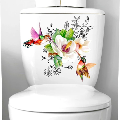 BWESOO Birds Flowers Butterfly Toilet Seat Lid Stickers Self-Adhesive Bathroom Wall Sticker Floral Birds Butterfly Toilet Seat Decals DIY Removable Waterproof Toilet Sticker for Bathroom Cistern Decor Decals