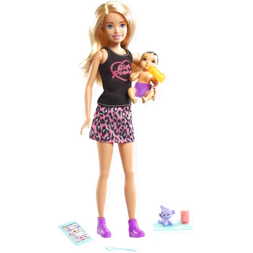 Barbie Skipper Babysitters Inc Doll & Accessories Set with Blonde Doll in 'Girl Power' Top, Baby Doll & 4 Themed Pieces