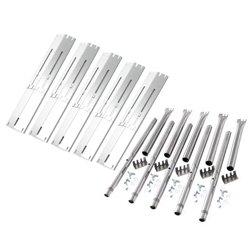 OUTDOOR BAZAAR Set of 5 Universal Heat Plates & 1/2 inch Burner Replacement for Gas Grills from Brinkmann, Charbroil & More, Adjustable Flame Tamers Heat Tent Heat Shields & Universal Burners Tubes, BBQ Grill Parts