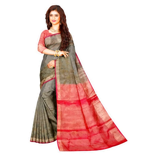 Ta la hi Collections Elegant Uppada Pattu saree for Women, Readymade work blouse (34-38) Blouse/FALL and PICO - Green and Pink border