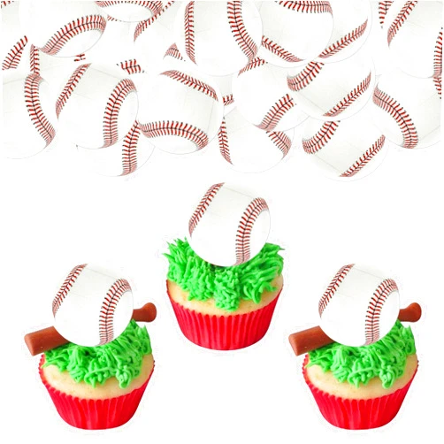 ZHUOWEISM 48 PCS Edible Baseball Cupcake Toppers Wafer Paper Sports Balls Cupcake Picks Edible Baseball Cupcake Decorations for Sports baseball Theme Baby Shower Kids Birthday Party Cake Decoration Supplies