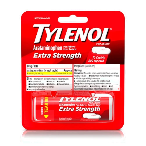 Tylenol, Extra Strength Caplets with 500 mg Acetaminophen Pain Reliever Fever Reducer ct, Multicolor, 10 Count