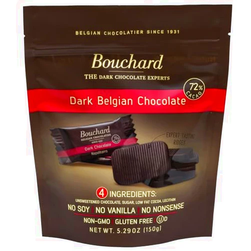 Bouchard Premium Belgian Dark Chocolate with 72% Cacao | Individually Wrapped Pieces (5.29 OZ / 150g)