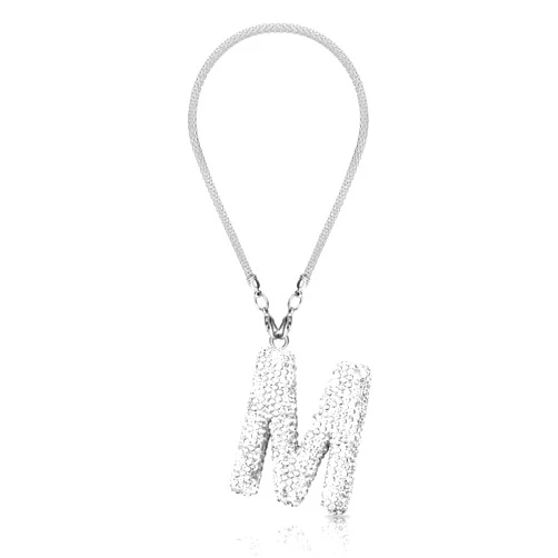 SAVORI Initial Car Rear View Mirror Ornament Hanging Lucky Crystal Pendant Bling Car Accessories for Women Rhinestone Charm Auto Decoration (White M)