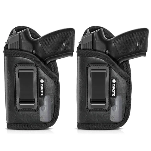 AIKATE 2 PACK IWB Holster with Laser Sight, Concealed Carry Gun Holster for Women/Men, ECO Leather Concealment Inside Waistband Holsters with Metal Clip Fits Most Midsize & Compact 9/40/45 & Laser Attachment