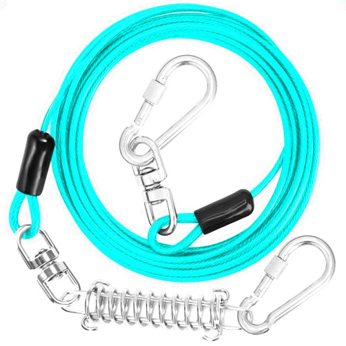 jenico Dog Tie Out Cable, 10/15/20/30/40/50/70/100/150FT Dog Runner Cable with Swivel Hook and Shock Spring, Dog Leash Run Tether for Yard Outdoor and Camping,for Small to Medium Pets Up to 500 LBS