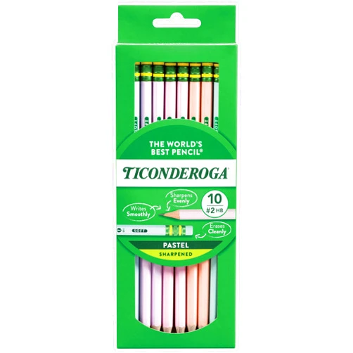 Ticonderoga® Pastel Pencils, #2 Soft, Assorted Colors, Pack of 10 Pencils