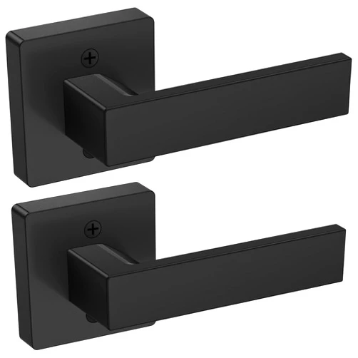 TICONN Dummy Door Handle, Heavy Duty Reversible Square Dummy Door Lever for Indoor, Bedroom, Closet (2 Pack, Front Mount, Matte Black)
