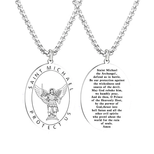 HANRESHE Medalla De San Benito Necklace Stainless Steel Silver St Benedict Medals Pendant Gift for Men